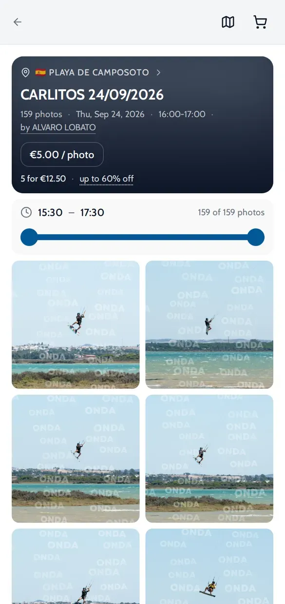 ONDA album CARLITOS 24/09/2026 at Playa de Camposoto by ALVARO LOBATO, a grid of kitesurfers in the air