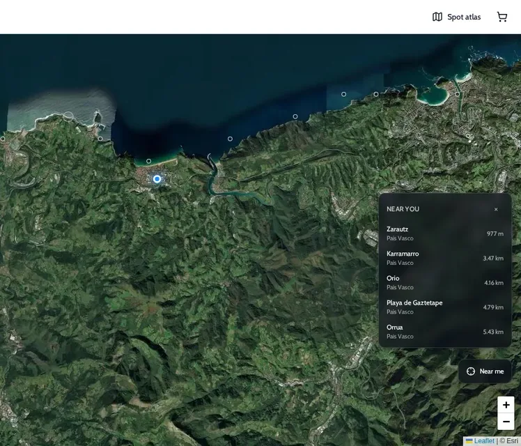 ONDA spot atlas on the Basque coast near Zarautz with a Near you list of Zarautz, Karramarro, Orio, Playa de Gaztetape and Orrua
