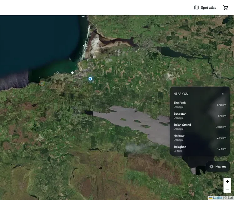 ONDA spot atlas around Bundoran with a Near you list of The Peak, Bundoran, Tullan Strand, Harbour and Tullaghan