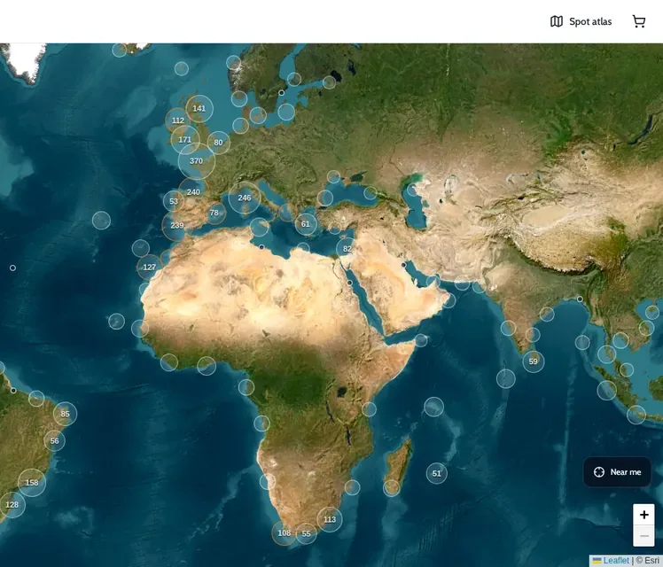 Onda spot atlas: a world map of surf spots with a Near me button